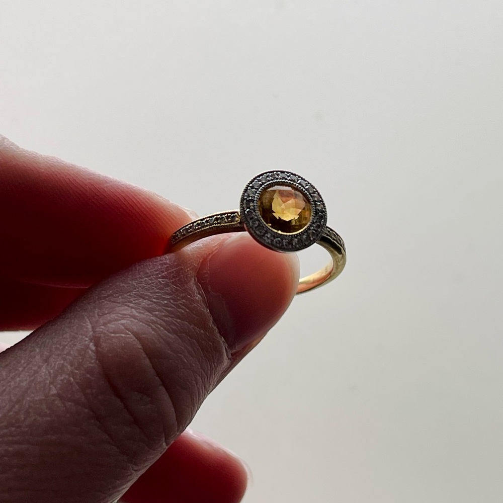 Yellow Citrine & Melee Diamond Ring Size 7.5